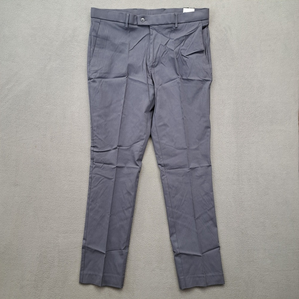 APT 9 Mens Slim Fit Premier Performance Dress Pants 36x34 Grey Stretch Waistband